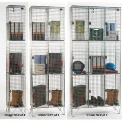 Wire Mesh Lockers - 3 Door 305mm Deep 